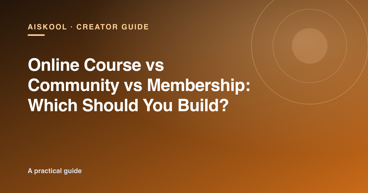 Online course vs community vs membership — which should you build, an AISKOOL creator guide